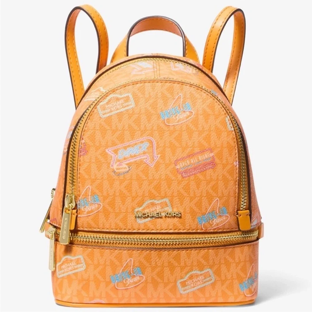 Michael Kors Vibrant Orange Mini Convertible Backpack Crossbody